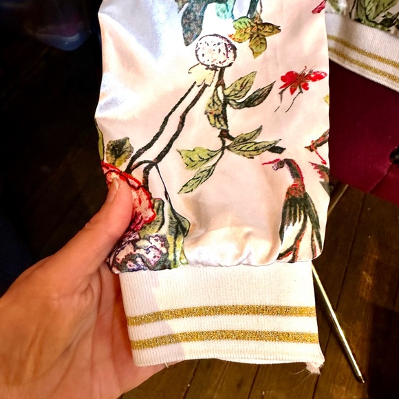 New Awesome White Floral Bomber Jacket with Glitter Retro Sporty Trim by SHEIN! - Picture 5 of 9